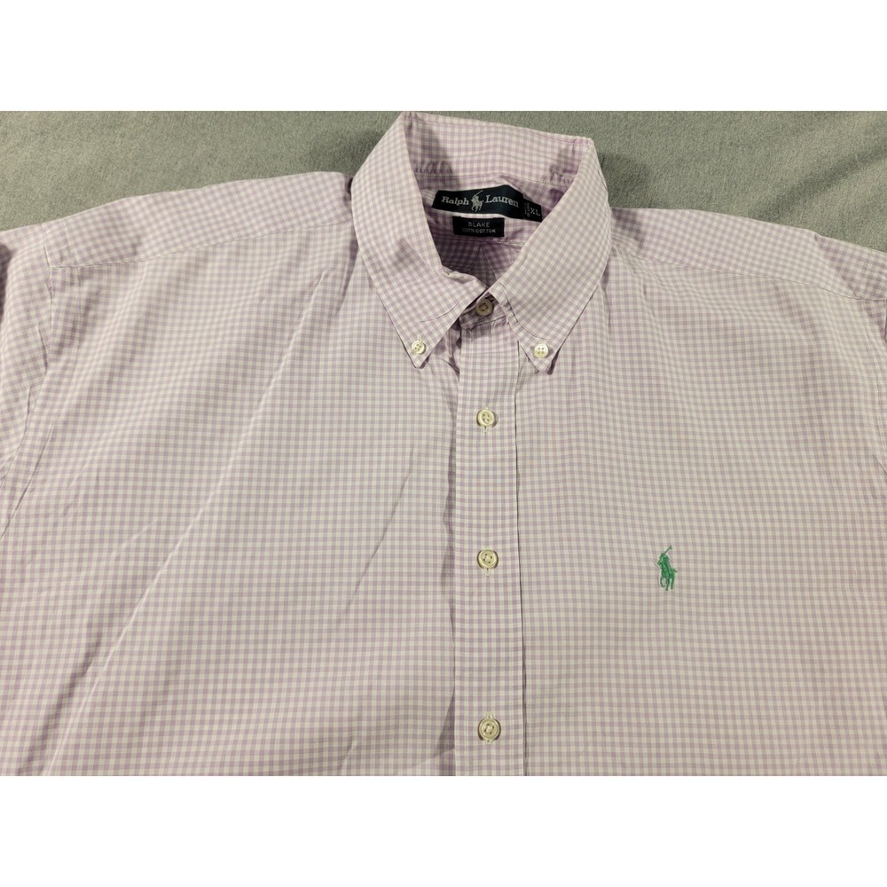 Ralph Lauren Blake Shirt‎ Men XL Lavender Purple Gingham Check Plaid Button Up